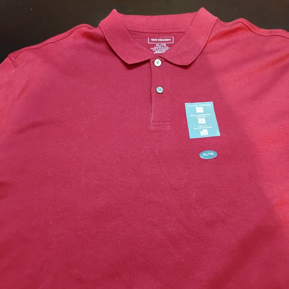 Van Heusen Classic Fit Dark Red Polo Shirt Mens Size XL Stretch UPF Cotton‎ NEW